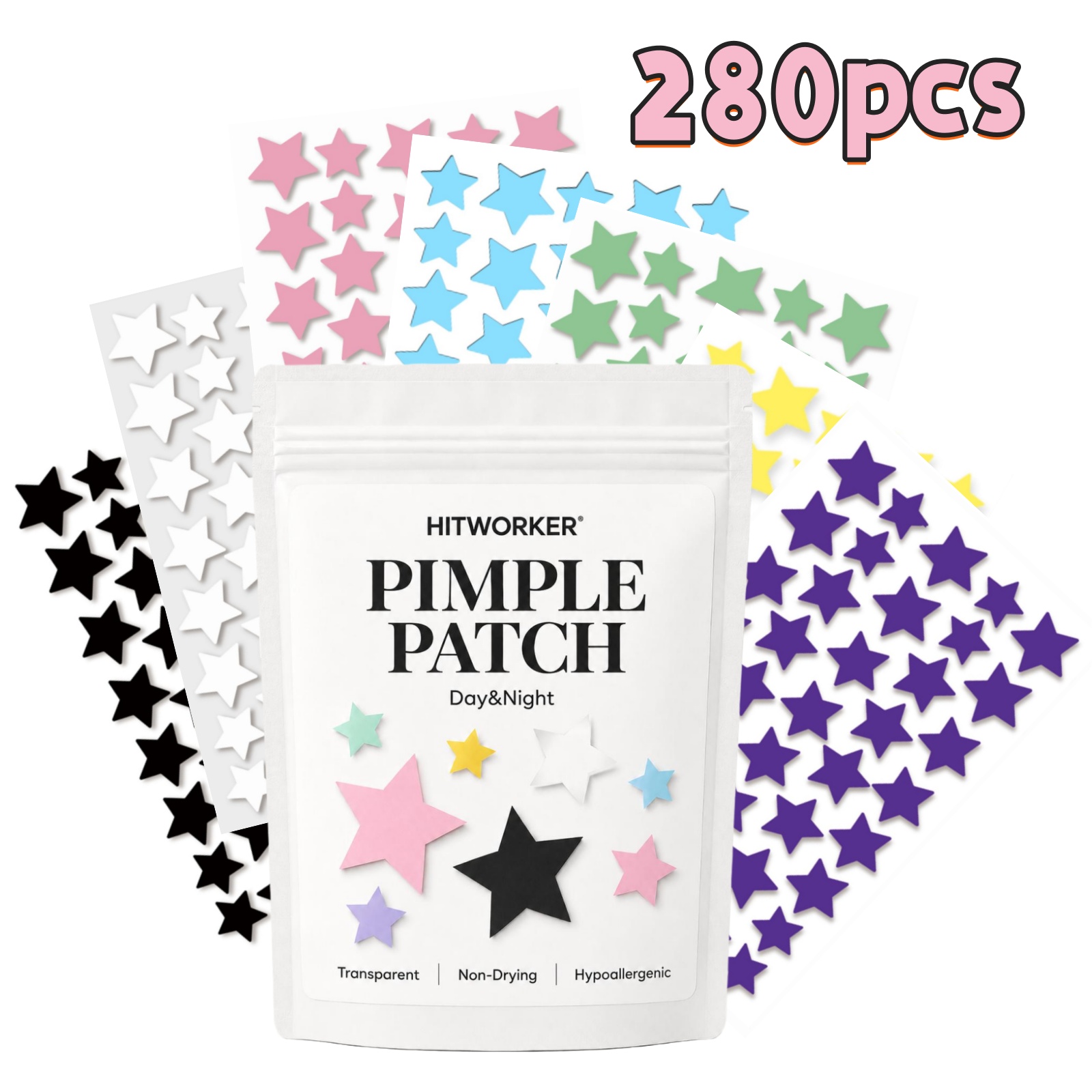 Hydrocolloid Pimple Patch - 280개 무지개색 별 모양 여드름 패치,