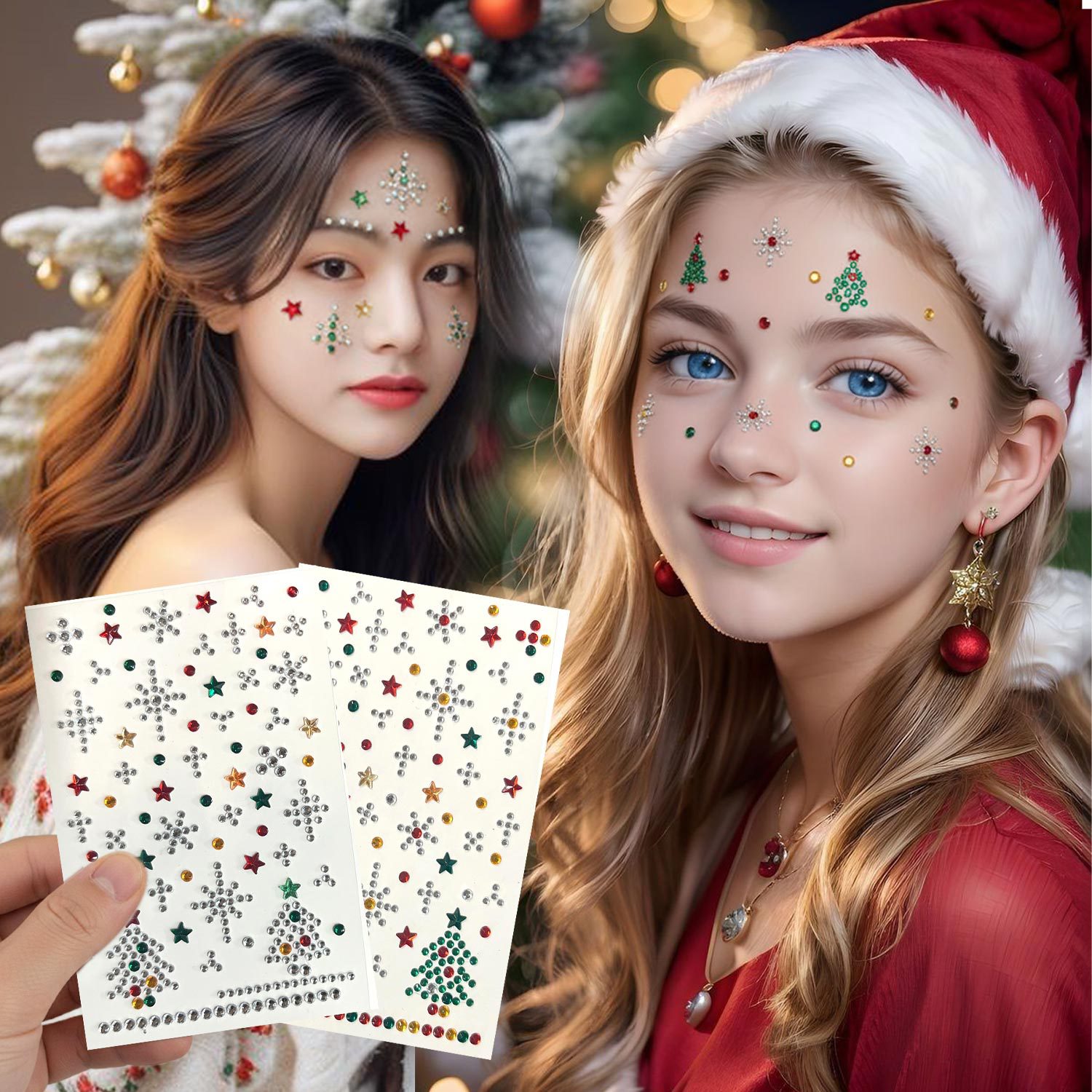 셀프 접착식 다이아몬드 페이스 스티커 크리스마스 파티  - Nail Art 리뷰 및 가격