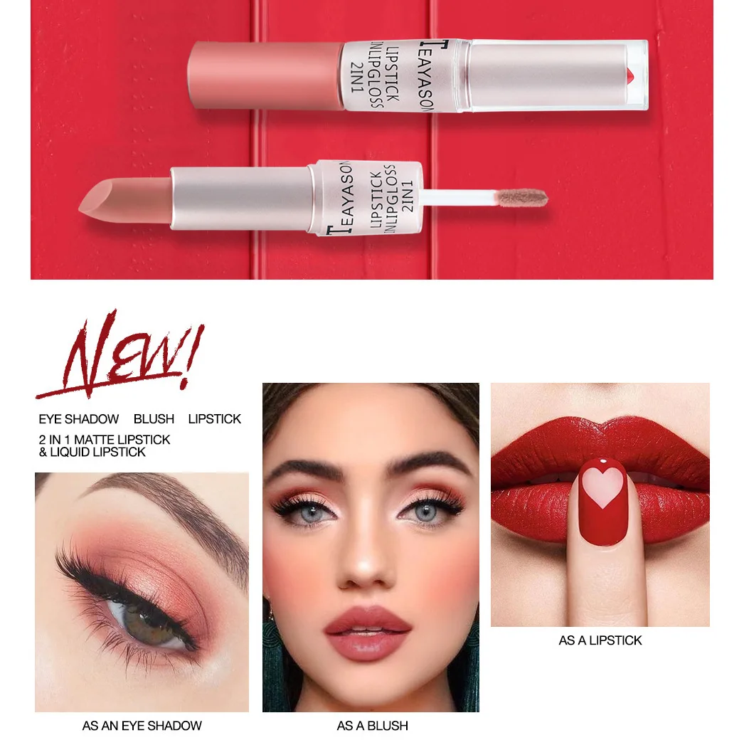 1PC 핑크 립스틱 섹시한 립 글로스 2 in 1 립  - Matte Velvet Lip Tint Long Lasting 리뷰 및 가격