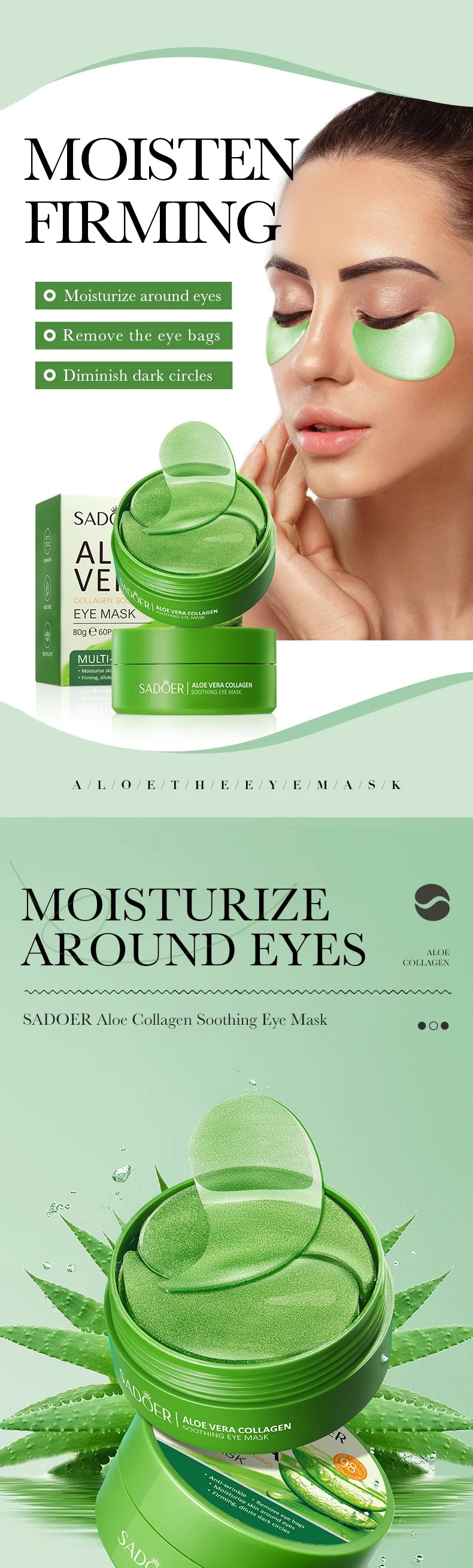 60pcs 알로에 베라 콜라겐 아이 마스크 안티 다크  - Collagen Under Eye Patches 리뷰 및 가격